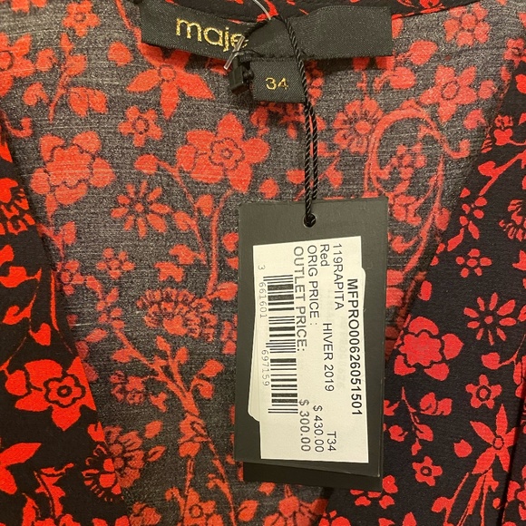 Maje Rapita Wrap Effect Floral Print Crepe Mini Dress in Red EU 34 (US XS) - Picture 9 of 9